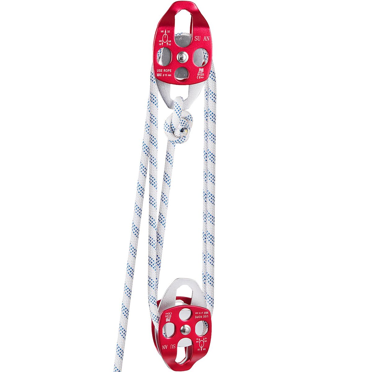 Twin Sheave Block And Tackle 1 2 X 100Ft Twin Sheave Block With Braid Rope 30-35KN 6600-7705LBS Double Pulley Rigging