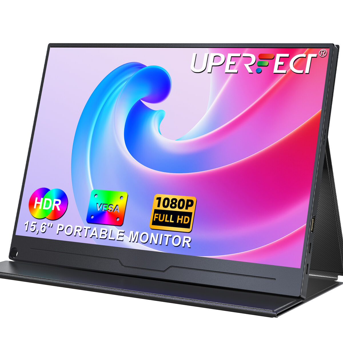 UPERFECT 15.6 Inch HDR IPS Portable Monitor, 1080P FHD USB-C HDMI, Dual Speaker Travel Screen, VESA Compatible, For Laptop PC Phone