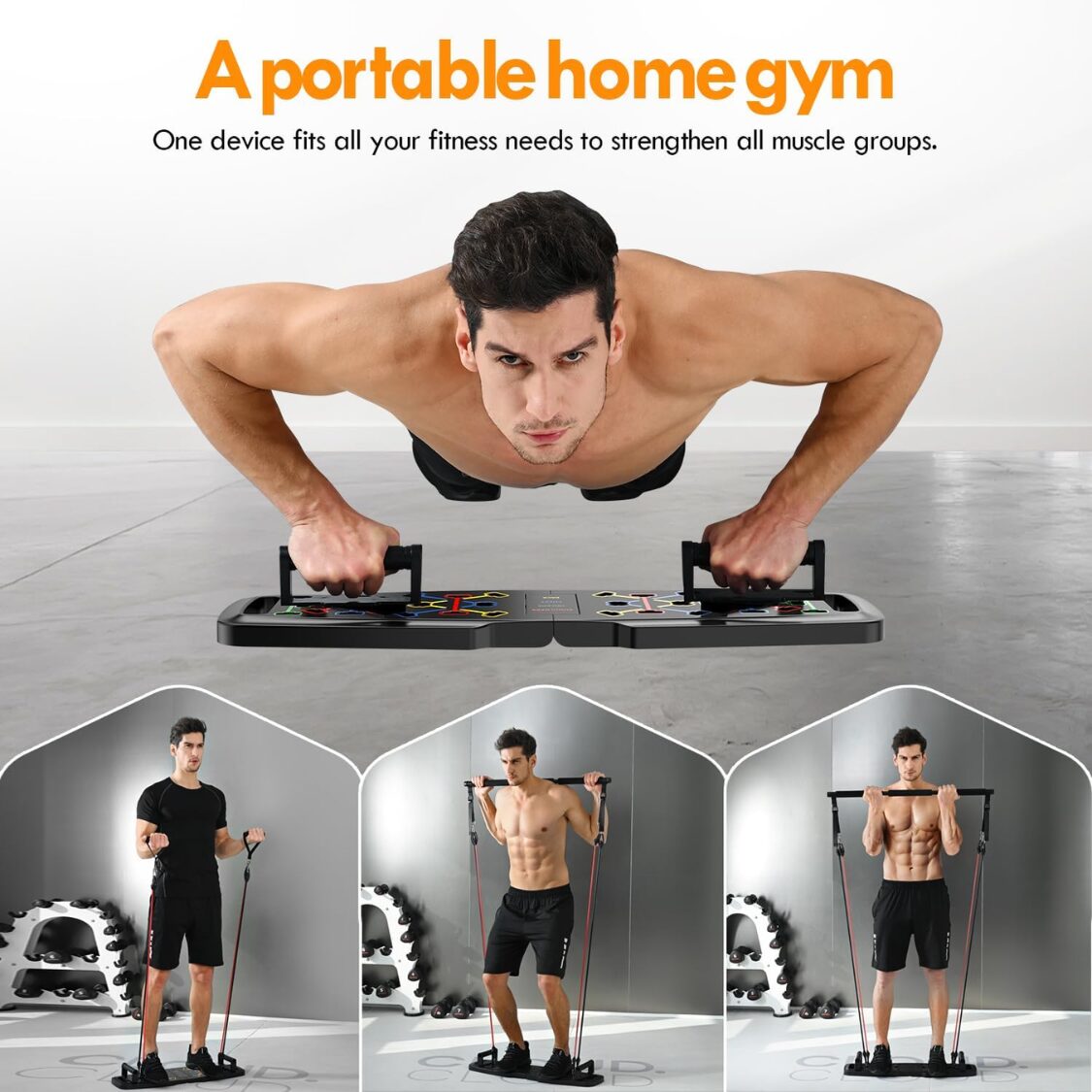 PUsh Up Board,Home Gym,Portable Exercise Equipment,Pilates Bar And 20 Fitness Accessories With Resistance Bands And Ab Roller Wheel,Full Body Workout