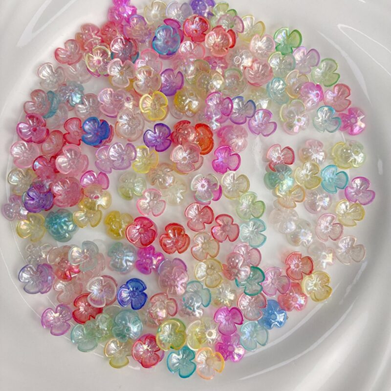 Luminous 3-Petal Acrylic Flower Beads, Glow-in-the-Dark Two-Tone Glitter Center-Hole Charms For DIY Hanfu Hairpin Flower Bases.