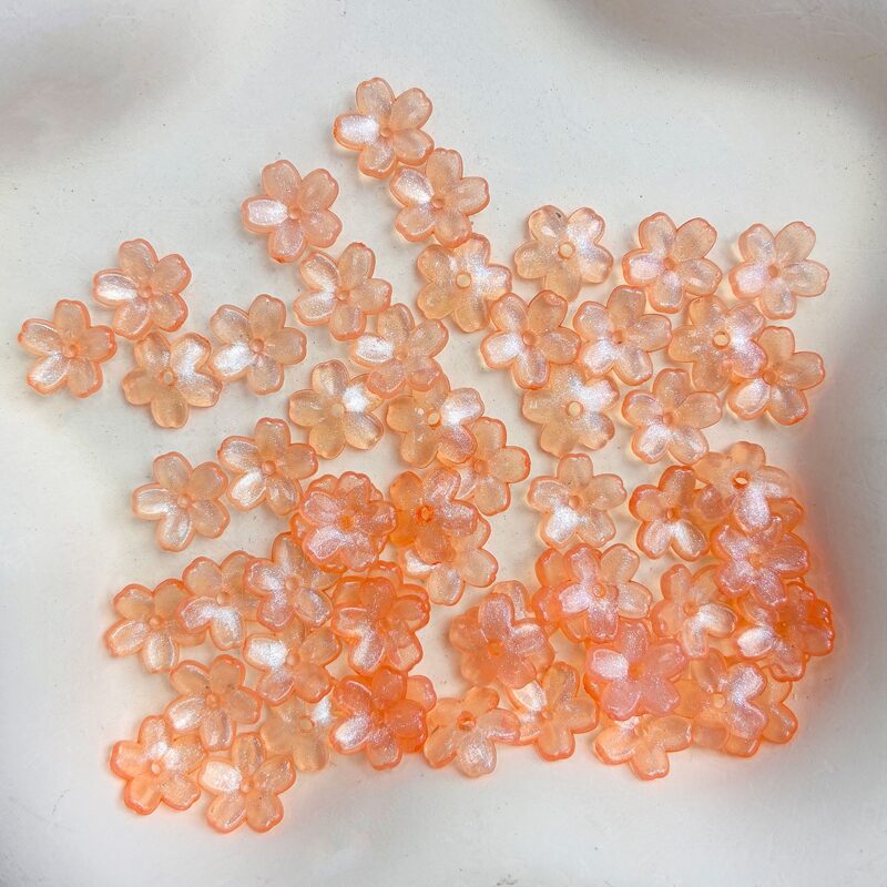 11mm Fine Glitter 5-Petal Acrylic Flower Beads, Sparkly Center-Hole Charms For DIY Hanfu Hairpin Flower Bases & Jewelry Making.