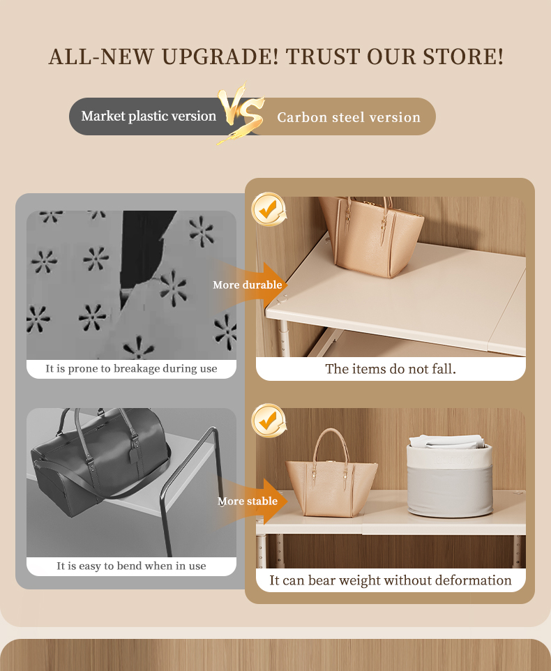 Expandable Cabinet Shelf Organizer Divider, Adjustable Closet Wardrobe Storage Rack, Kitchen Cupboard Partition, Shoe Cabinet Shelf, Home Organization