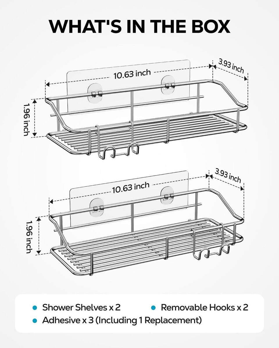 Shower Caddy Adhesive Shower Shelf, Shampoo Holder Organizer For Bathroom Wall, Soap And Toiletry Storage