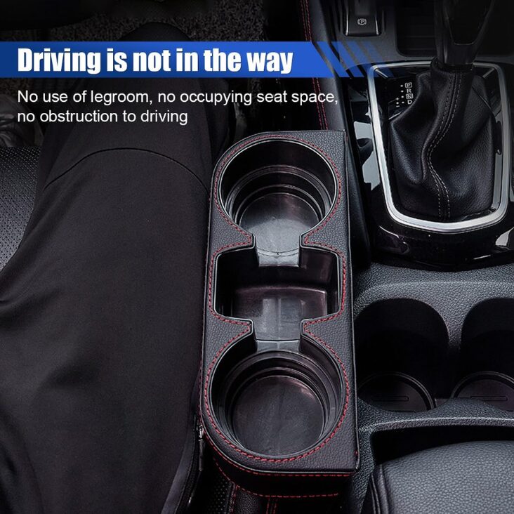 KITUREK Car Cup Holder, PU Leather Cover Auto Front Seat Organizer, Black