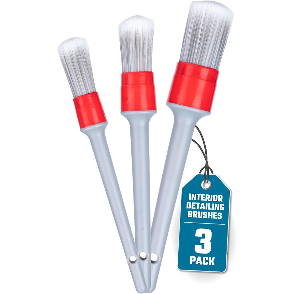 Car Interior Detailing Brush Set 3 Units, Soft Cleaning Brushes For Dashboard, Vents, Seats, Console And Hard To Reach Areas
